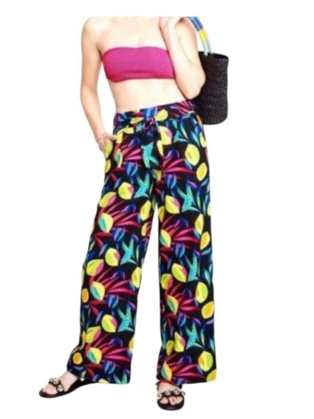 Tabitha Brown for Target. Lemon Print Linen Blend wide leg pants size L